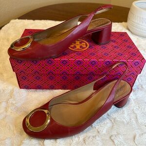 Tory Burch Caterina dark redstone  red Slingbacks size 9